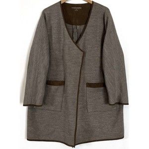 Soft Surroundings Womens 2X Wool Blend Open Front Coatigan Topper Jacket Brown